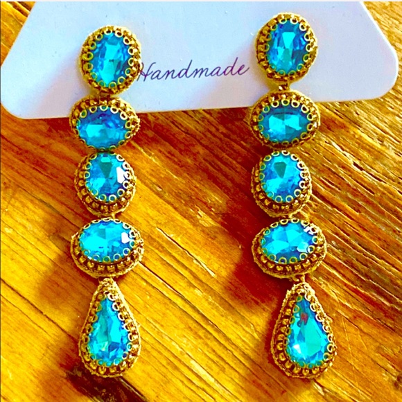 NWT Deepa Gurnani Turquoise Crystal Bead Earrings - Picture 3 of 11